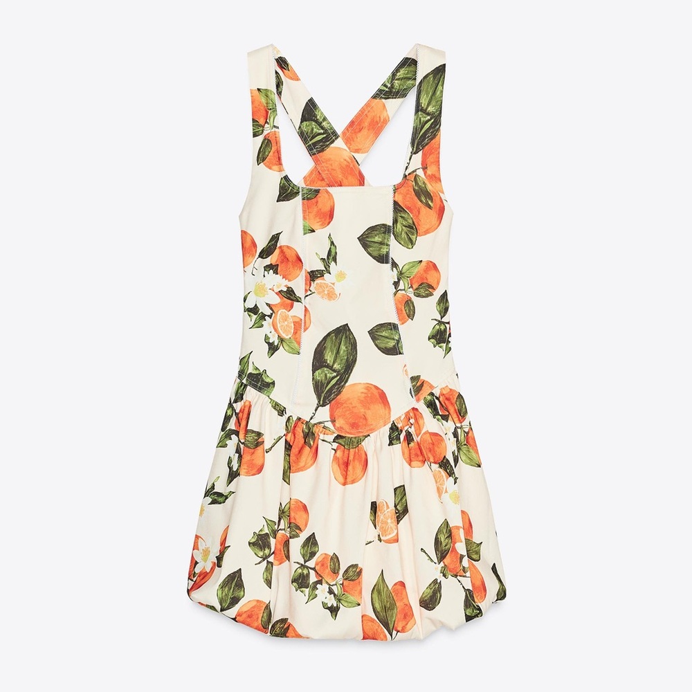 Zara Cream Dress with Orange and Green Floral Design - mini dress - S